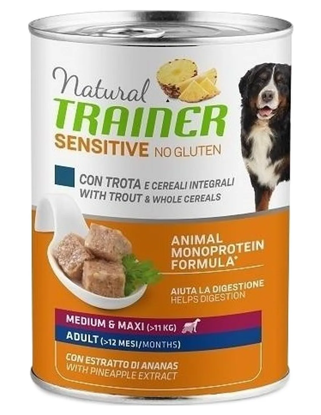 Natural trainer Sensitive no gluten cane adult medium e maxi trota e cereali integrali 400 g  