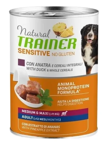 Natural trainer Sensitive no gluten cane medium e maxi Adult anatra e cereali integrali 400 g