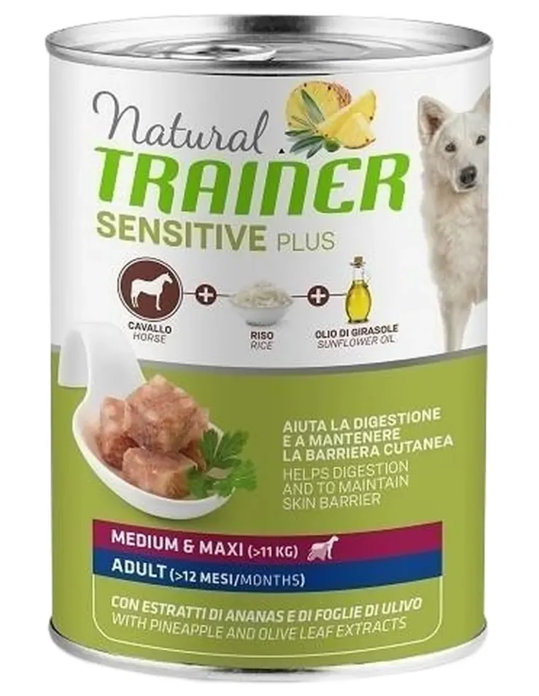 Natural trainer Sensitive plus cane adult medium e maxi cavallo riso e olio 400 g  
