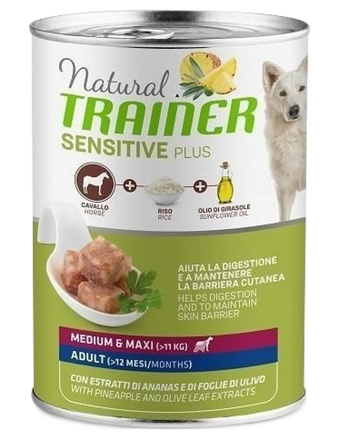Natural trainer Sensitive plus cane adult medium e maxi cavallo riso e olio 400 g  