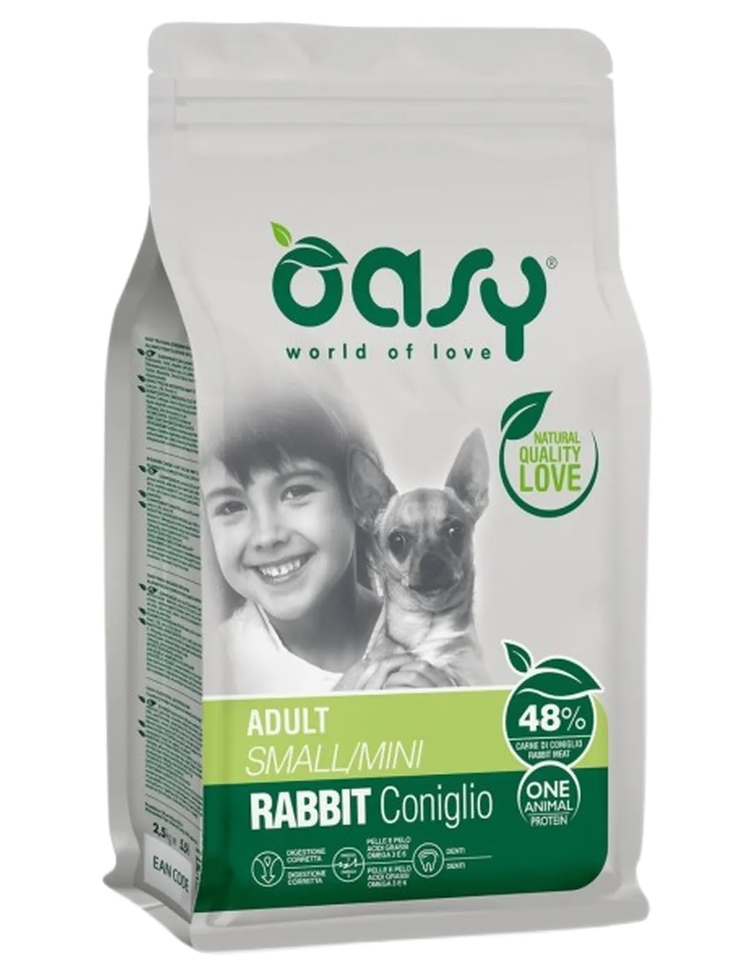 Oasy cane adult one protein small mini coniglio 800 gr  