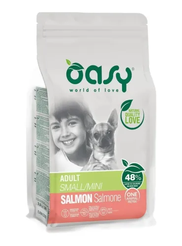 Oasy cane adult one protein small mini salmone 800 gr
