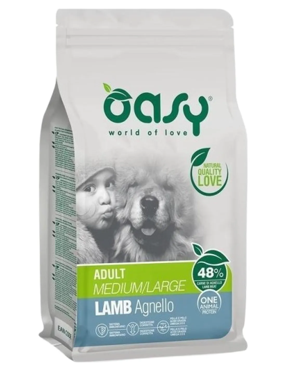 Oasy cane adult one protein medium large agnello 12 kg  