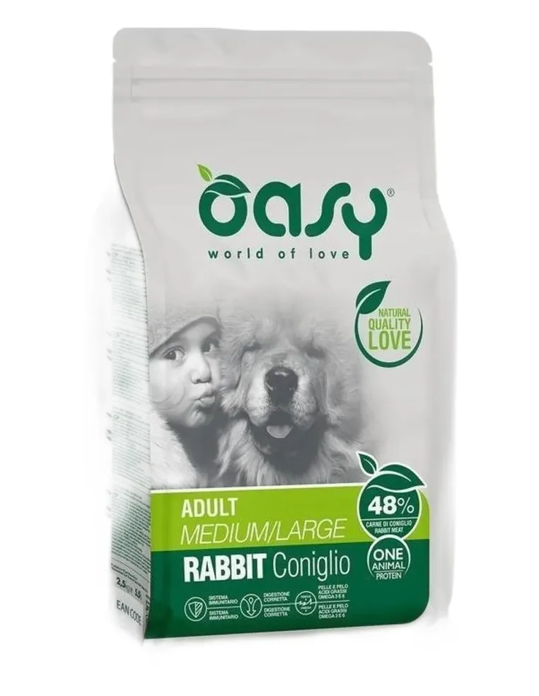 Oasy cane adult one protein medium large coniglio 12 kg  