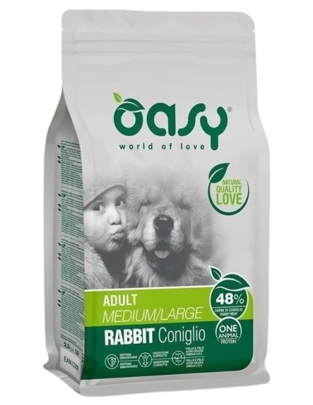 Oasy cane adult one protein medium large coniglio 2,5 kg  