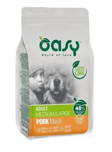 Oasy cane adult one protein medium large maiale 12 kg  