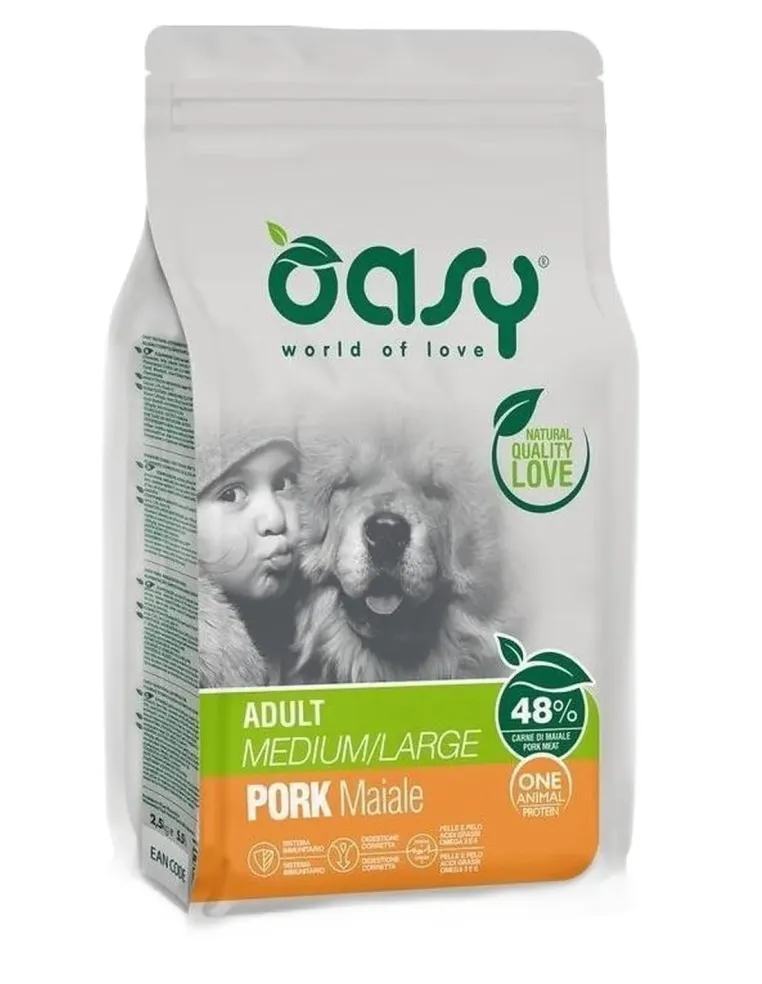 Oasy cane adult one protein medium large maiale 12 kg  
