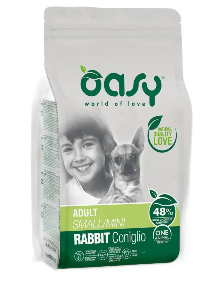 Oasy cane adult one protein small mini coniglio 2,5 kg  