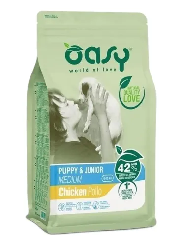 Oasy cane puppy e junior medium pollo 12 kg  