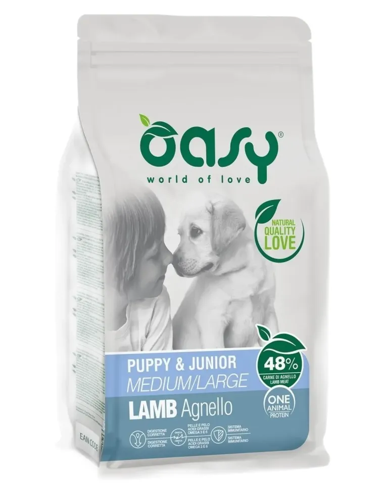 Oasy cane puppy e junior medium large agnello 2,5 kg  