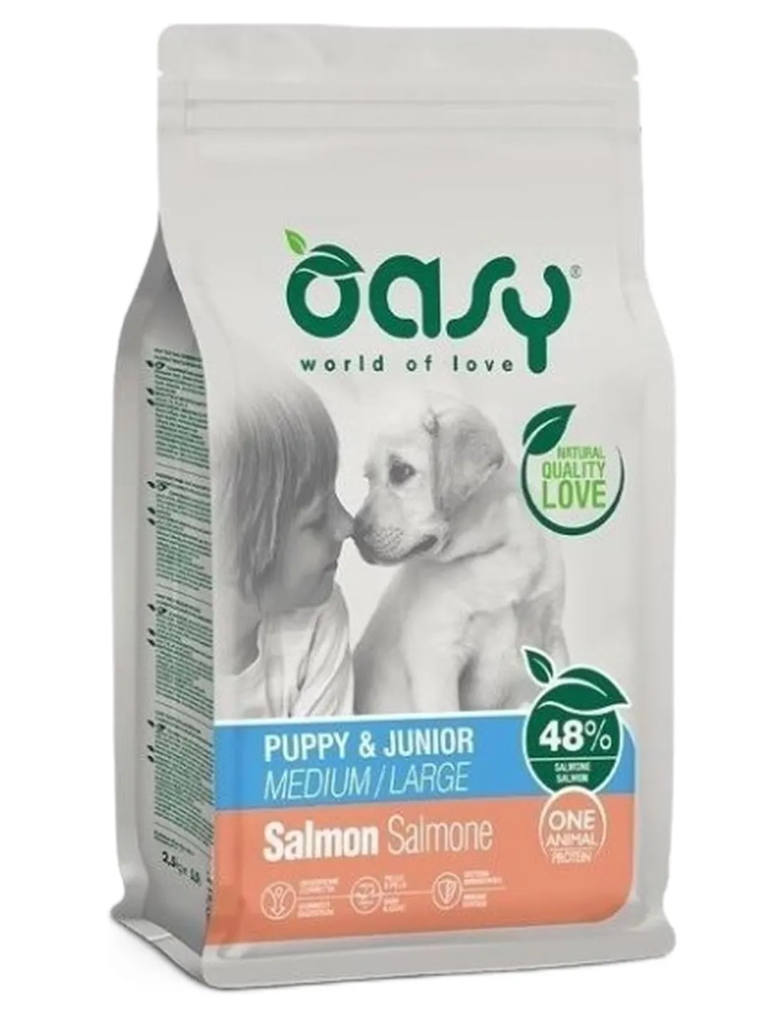 Oasy cane puppy e junior one protein medium e large salmone 12 kg   Oasy cane puppy e junior one protein medium e large salmone 12 kg