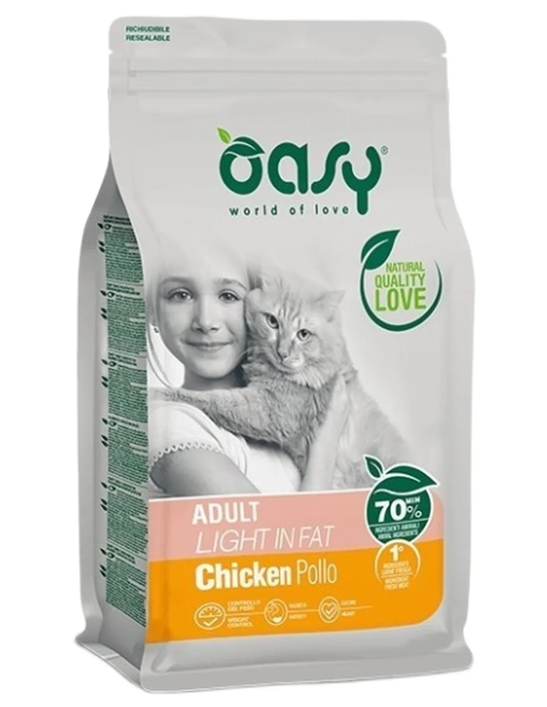 Oasy gatto lifestage adult light in fat pollo 1,5 kg  