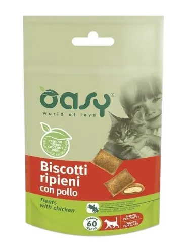 Oasy snack gatto biscotti ripieni con pollo 60 gr