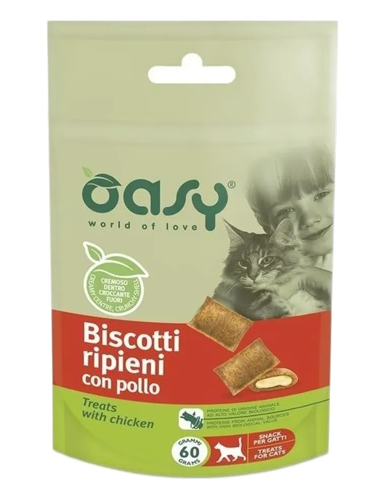 Oasy snack gatto biscotti ripieni con pollo 60 gr  