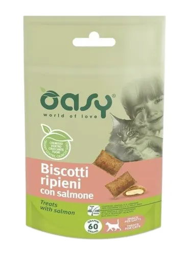 Oasy snack gatto biscotti ripieni con salmone 60 gr