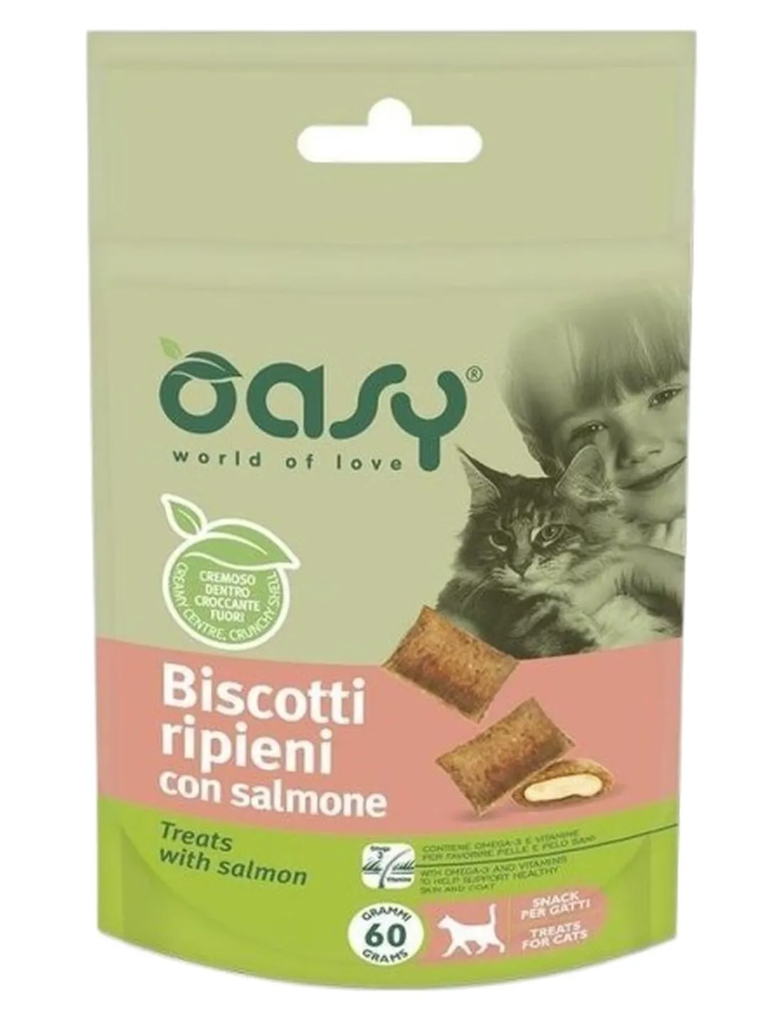 Oasy snack gatto biscotti ripieni con salmone 60 gr  