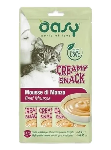 Oasy gatto snack creamy mousse di manzo 4x15 gr  