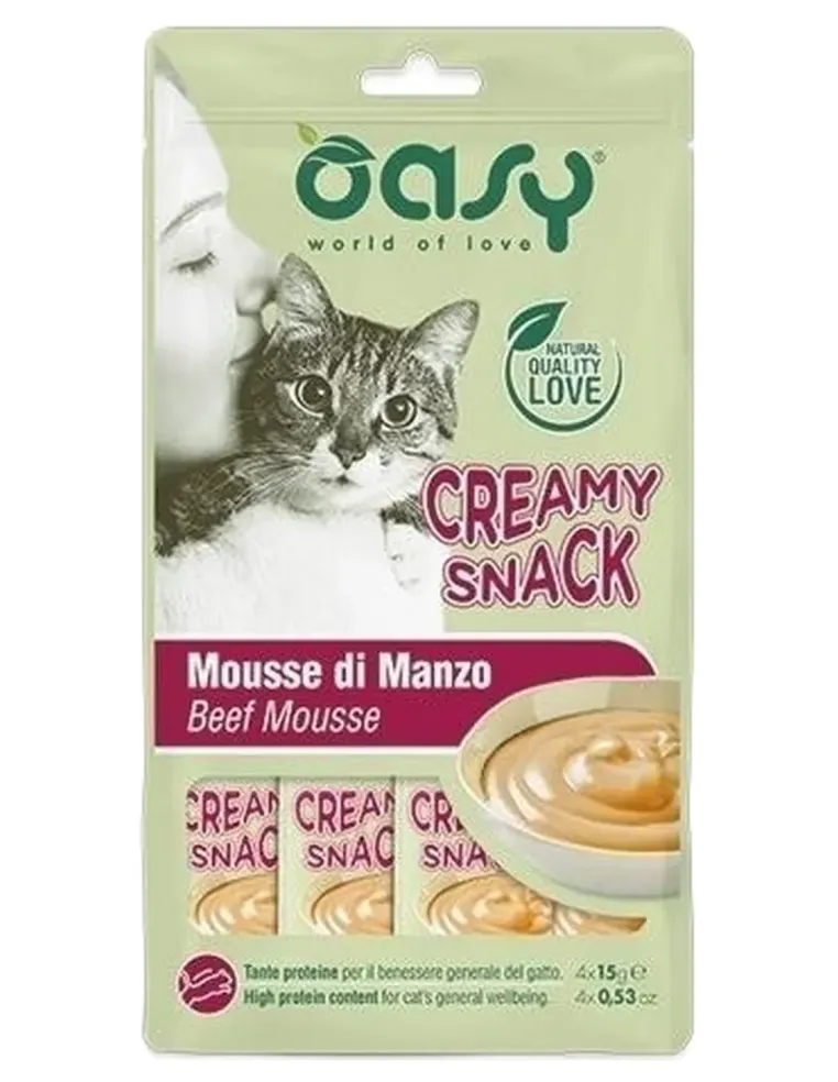 Oasy gatto snack creamy mousse di manzo 4x15 gr  
