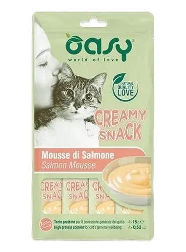 Oasy gatto snack creamy mousse di salmone 4x15 gr