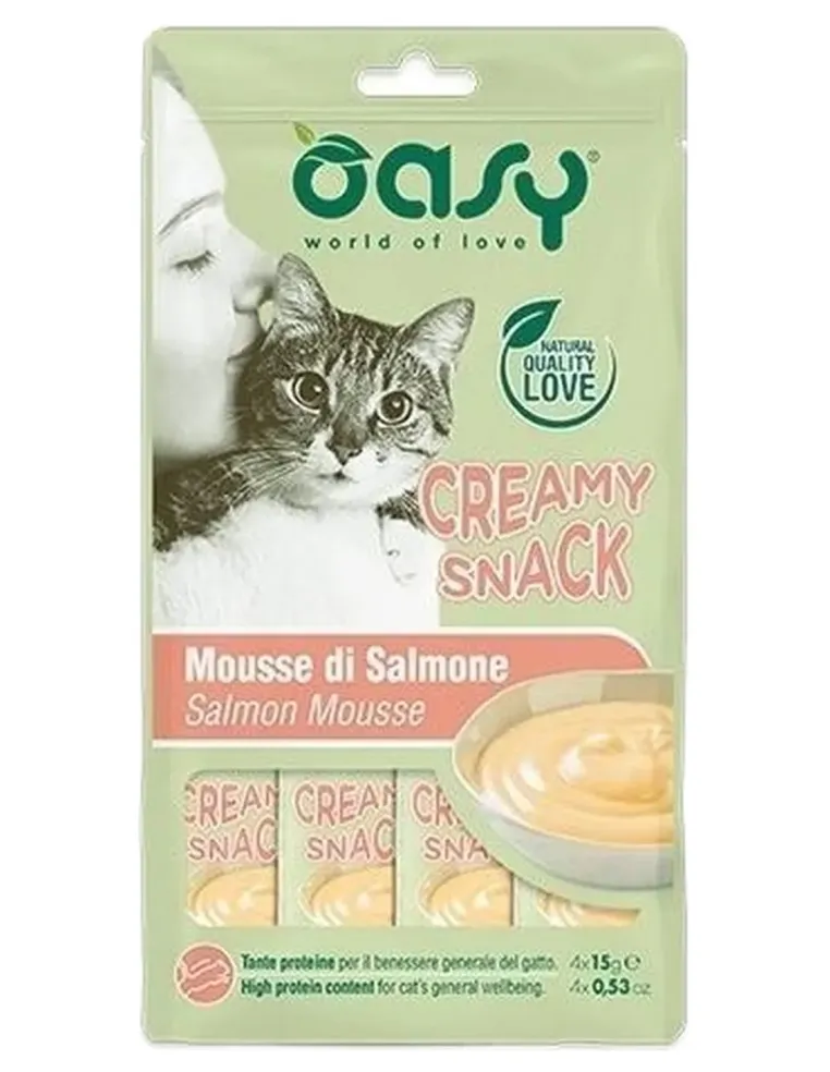 Oasy gatto snack creamy mousse di salmone 4x15 gr  