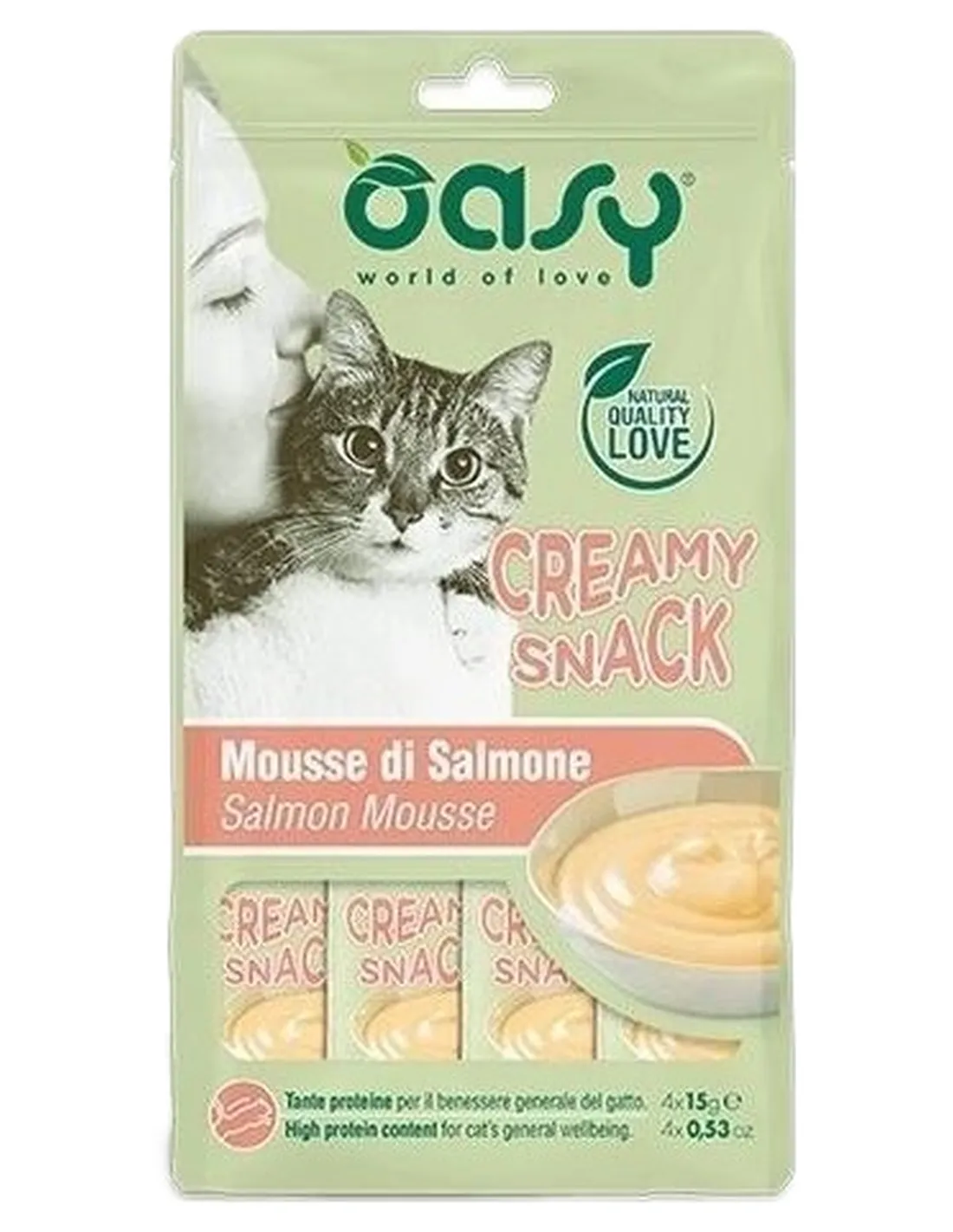 Oasy gatto snack creamy mousse di salmone 4x15 gr  