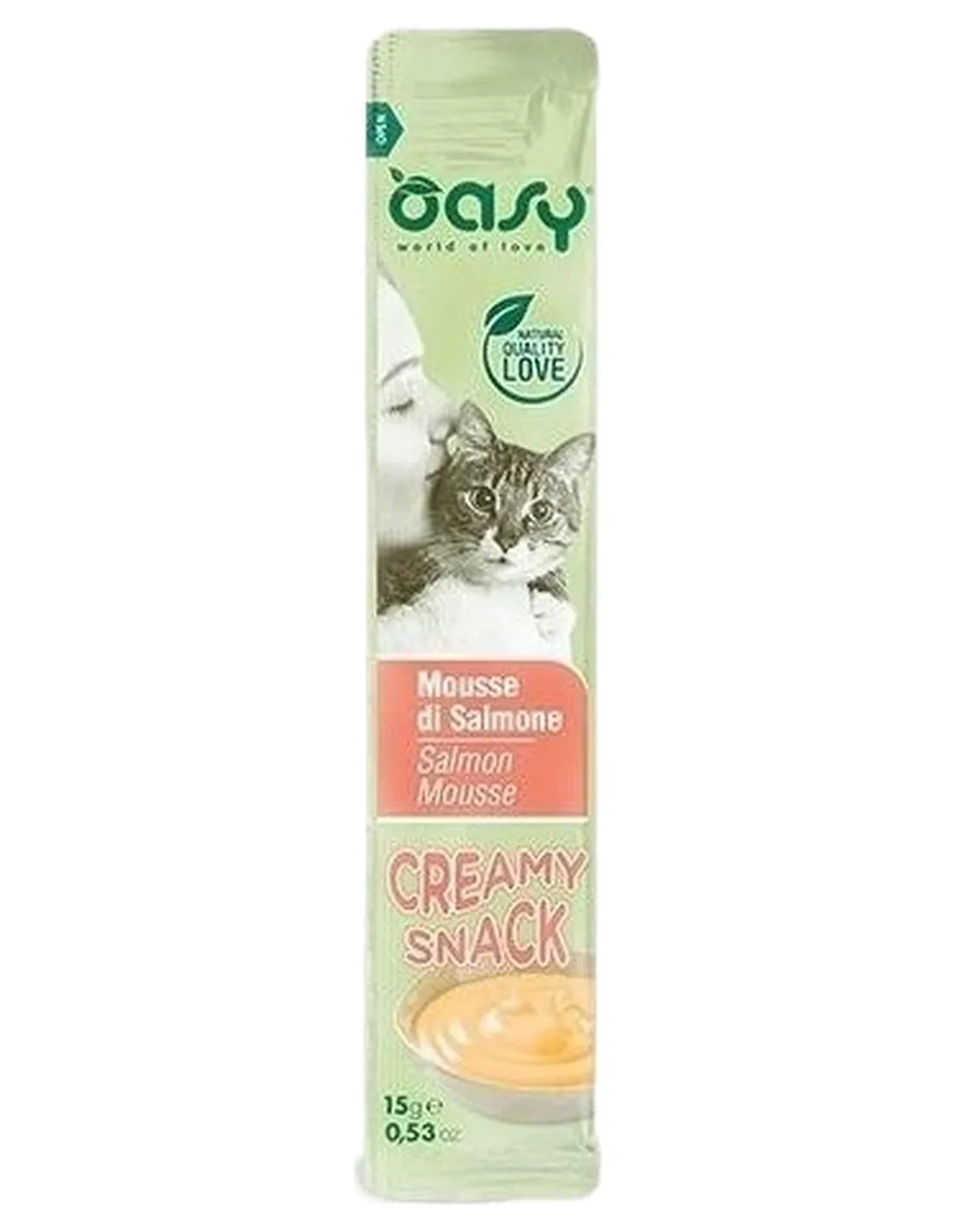Oasy gatto snack creamy mousse di salmone 4x15 gr   Oasy gatto snack creamy mousse di salmone 4x15 gr