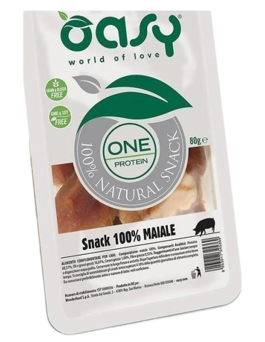 Oasy snack cane oneprotein maiale 80 gr   Oasy snack cane oneprotein maiale 80 gr