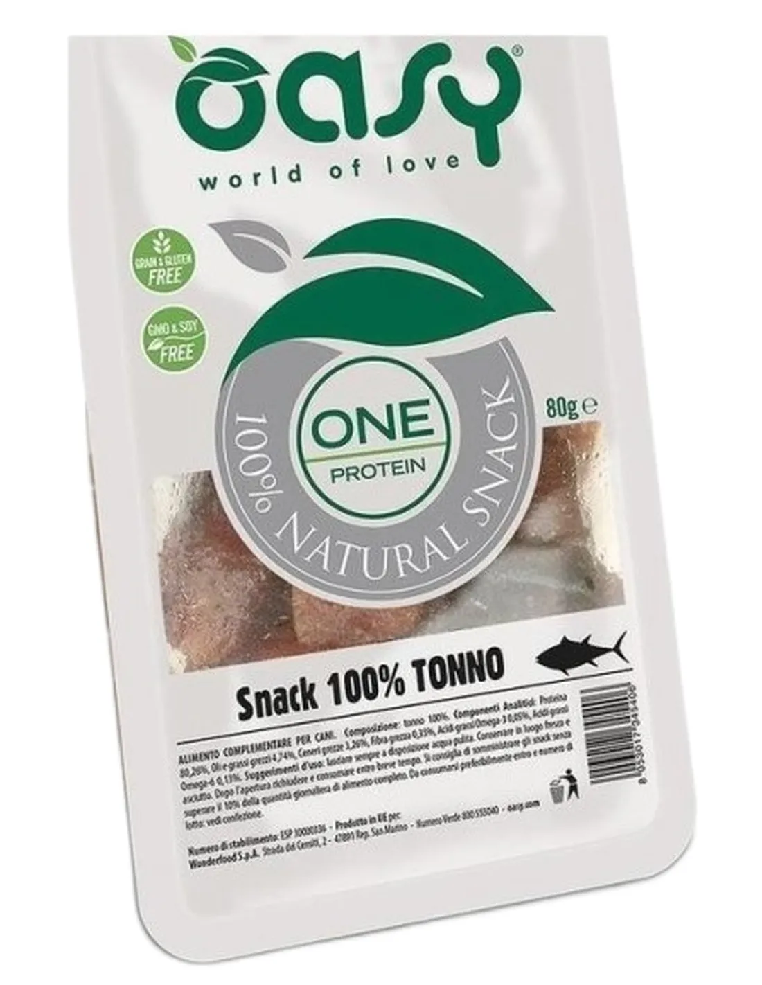 Oasy snack cane oneprotein tonno 80 gr   Oasy snack cane oneprotein tonno 80 gr