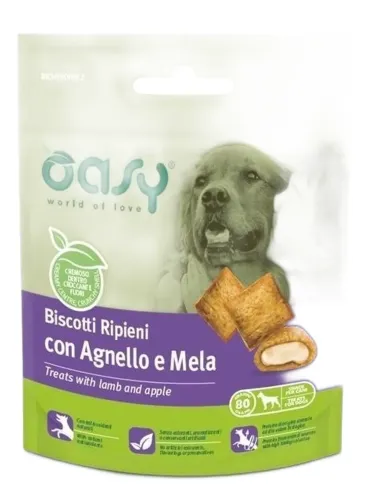 Oasy snack cane biscotti ripieni con agnello e mela 70 gr  