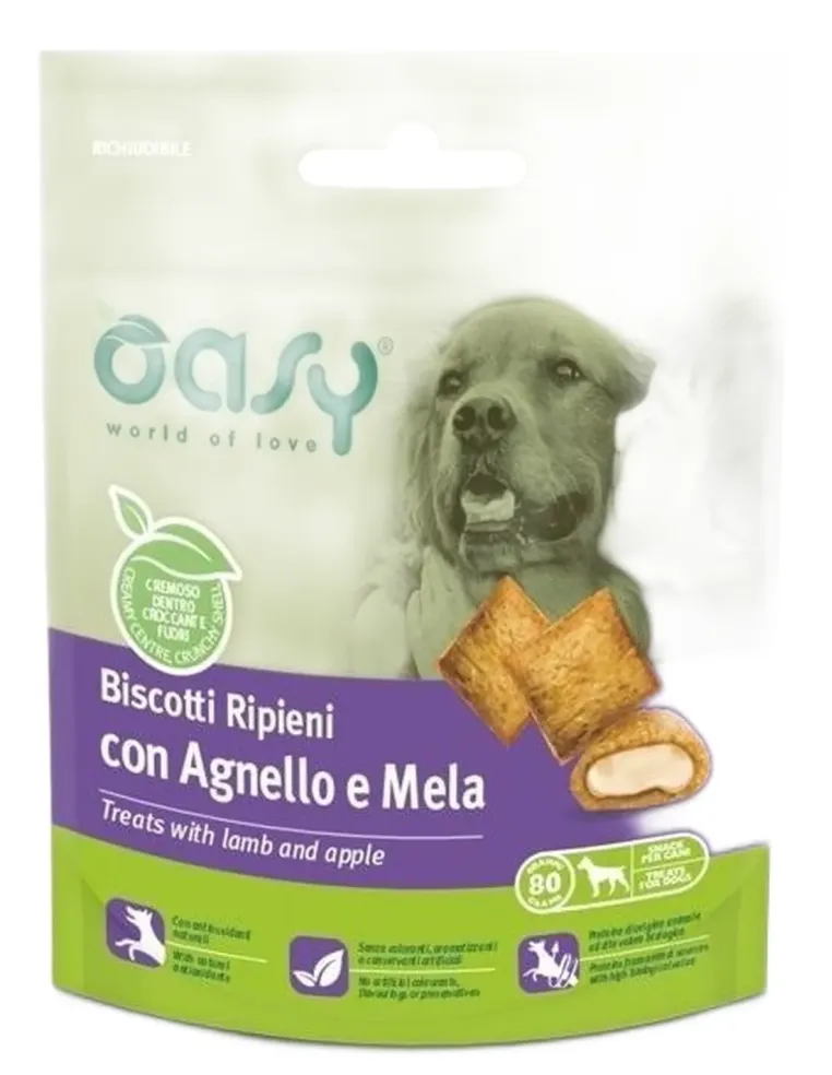 Oasy snack cane biscotti ripieni con agnello e mela 70 gr  