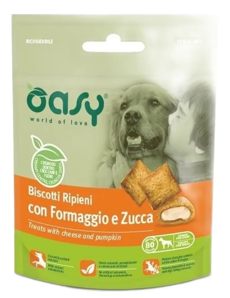 Oasy snack cane biscotti ripieni con formaggio e zucca 70 gr  