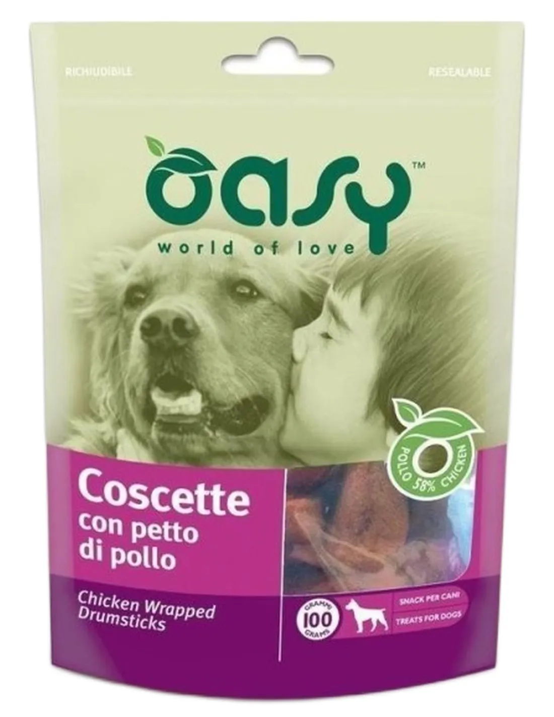 Oasy snack cane coscette con petto di pollo 100 gr  