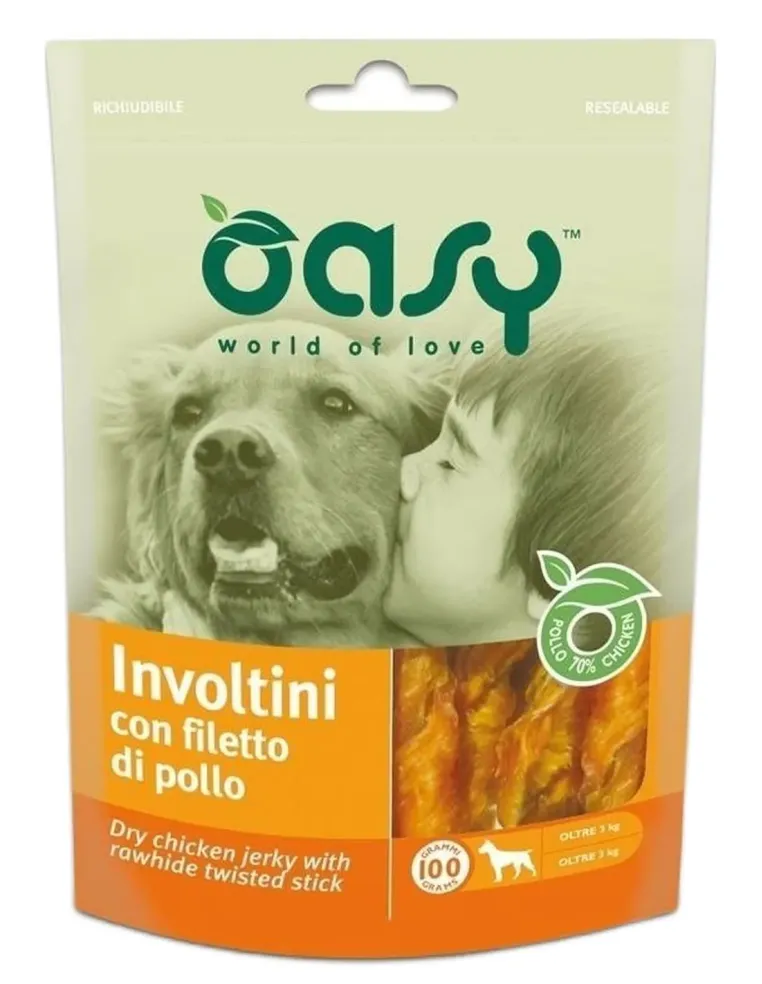 Oasy snack cane involtini con filetto di pollo 100 gr  