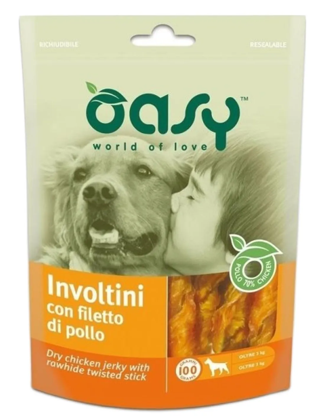 Oasy snack cane involtini con filetto di pollo 100 gr  