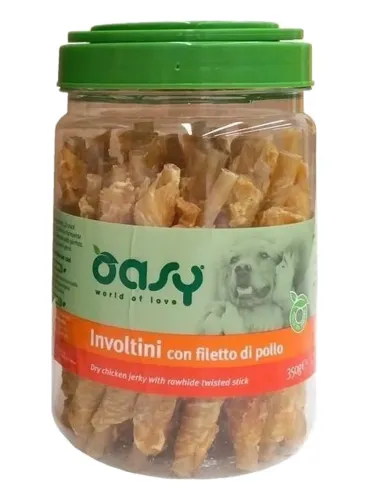 Oasy snack cane involtini con filetto di pollo barattolo 350 gr  