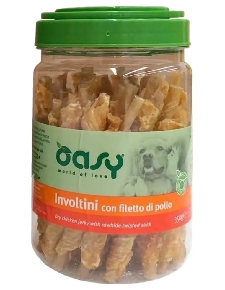 Oasy snack cane involtini con filetto di pollo barattolo 350 gr  
