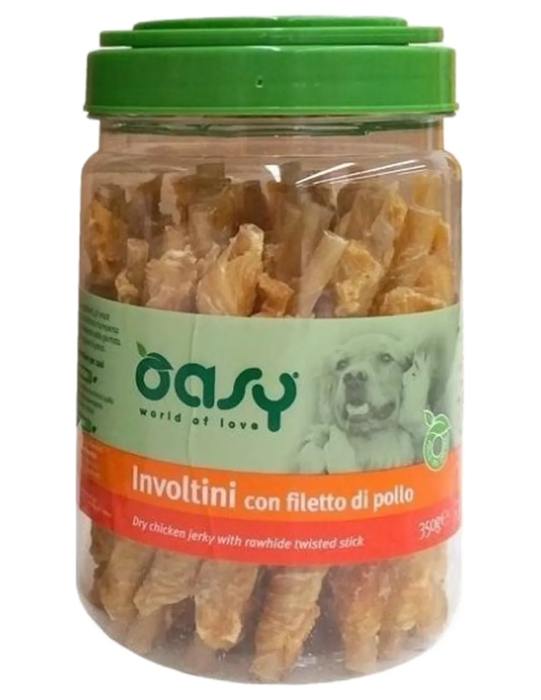 Oasy snack cane involtini con filetto di pollo barattolo 350 gr  