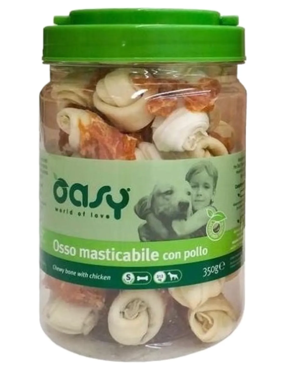 Oasy snack cane osso masticabile con pollo taglia S barattolo 350 gr  