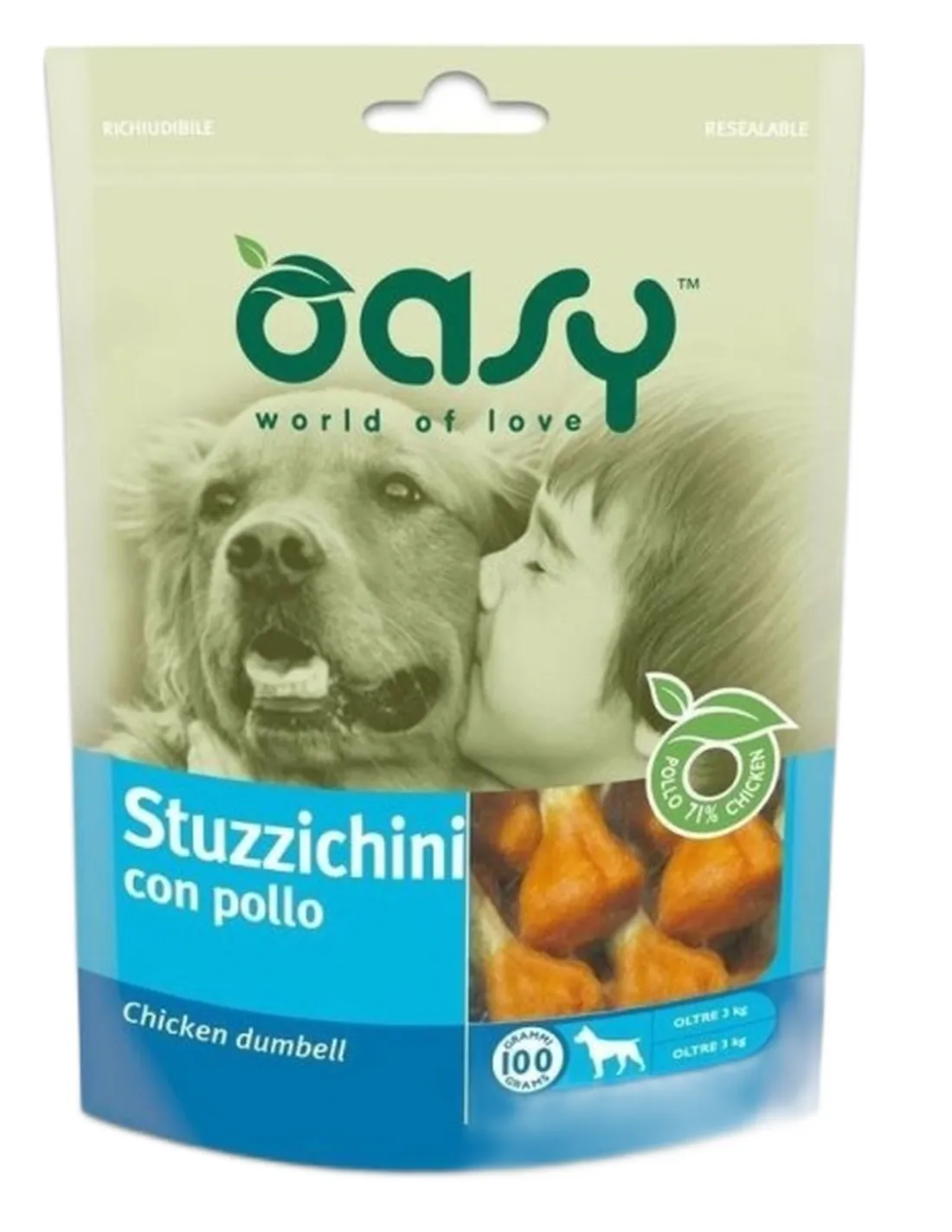 Oasy snack cane stuzzichini con pollo 100 gr   Oasy snack cane stuzzichini con pollo 100 gr
