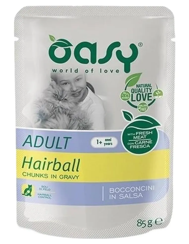 Oasy gatto wet bustina bocconcini hairball 85 gr  