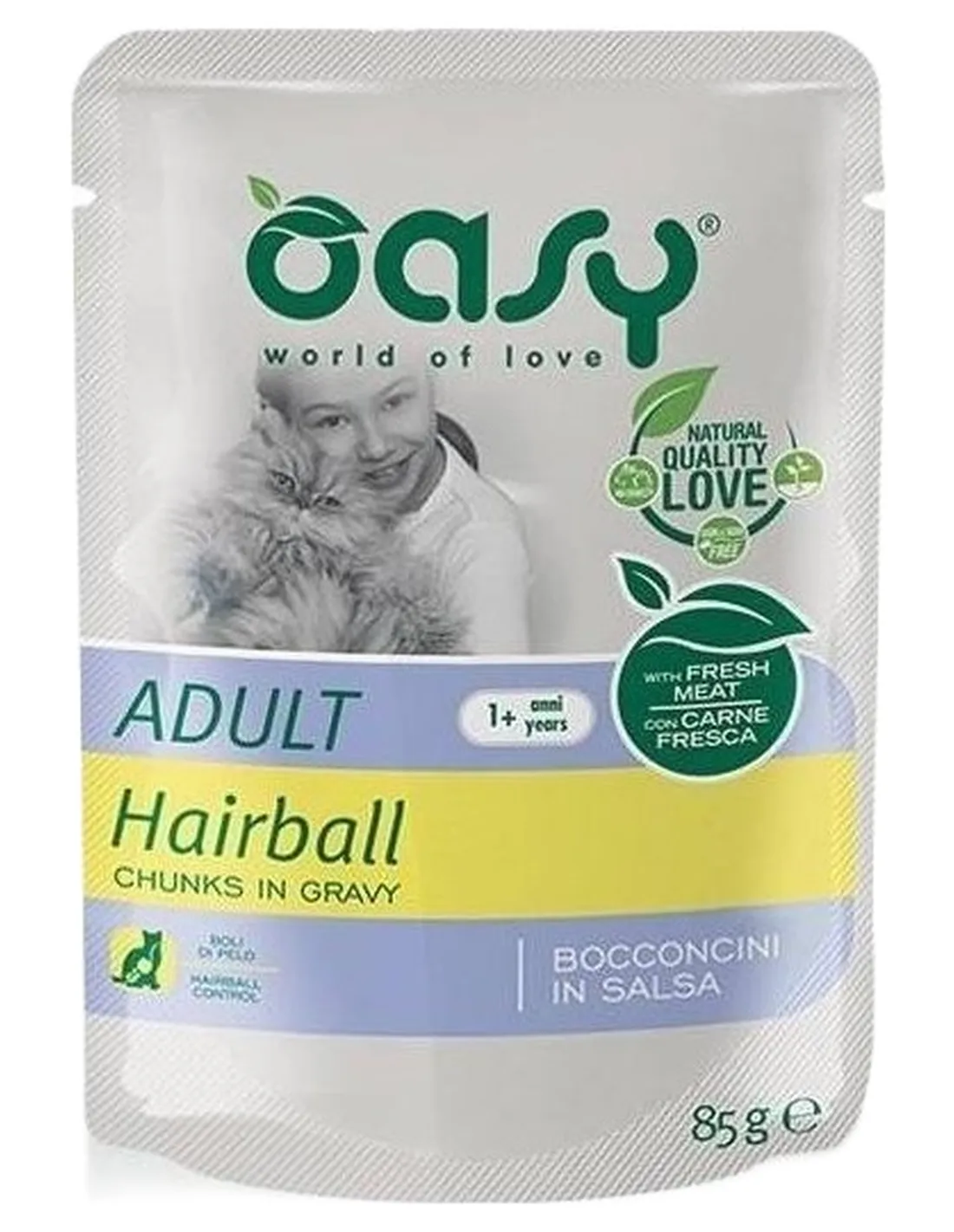 Oasy gatto wet bustina bocconcini hairball 85 gr  