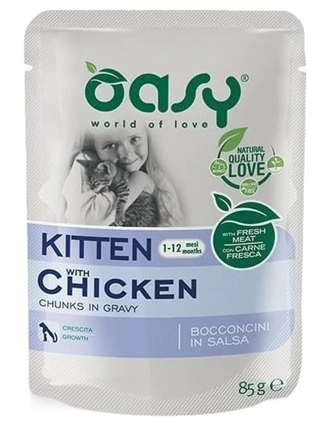 Oasy gatto wet bustina bocconcini kitten pollo 85 gr  