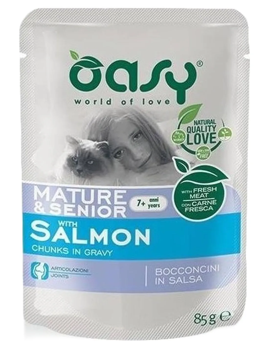 Oasy gatto wet bustina bocconcini mature e senior salmone 85 gr  