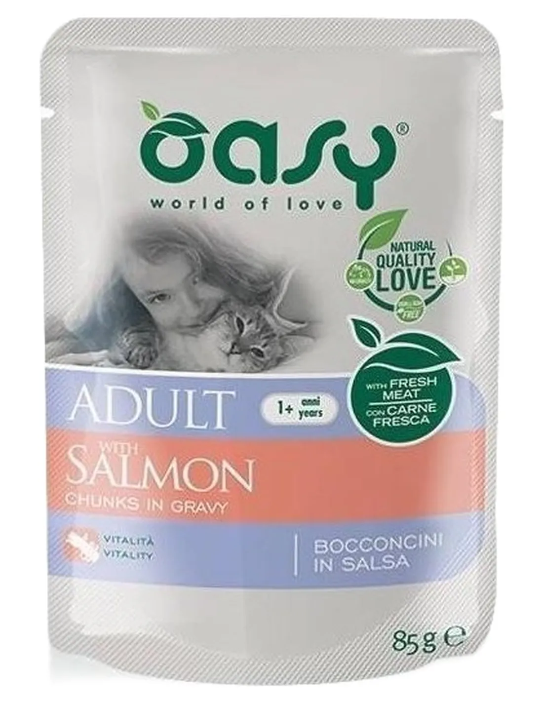 Oasy gatto wet bustina bocconcini salmone 85 gr   Oasy gatto wet bustina bocconcini salmone 85 gr
