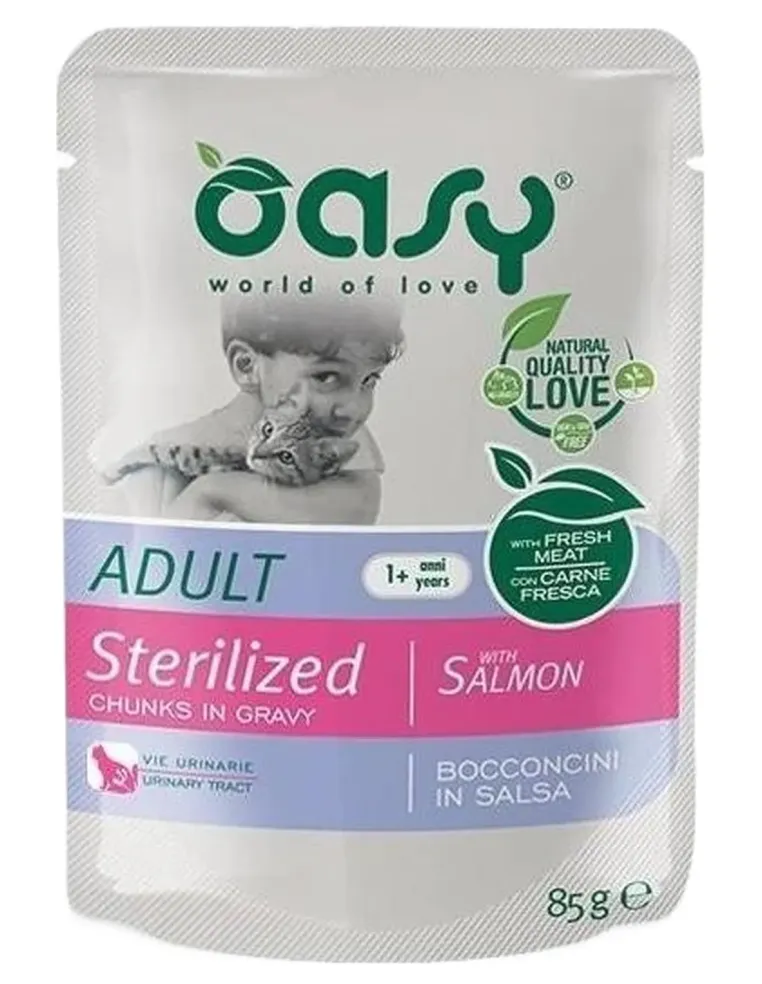 Oasy gatto wet bustina bocconcini sterilized salmone 85 gr  
