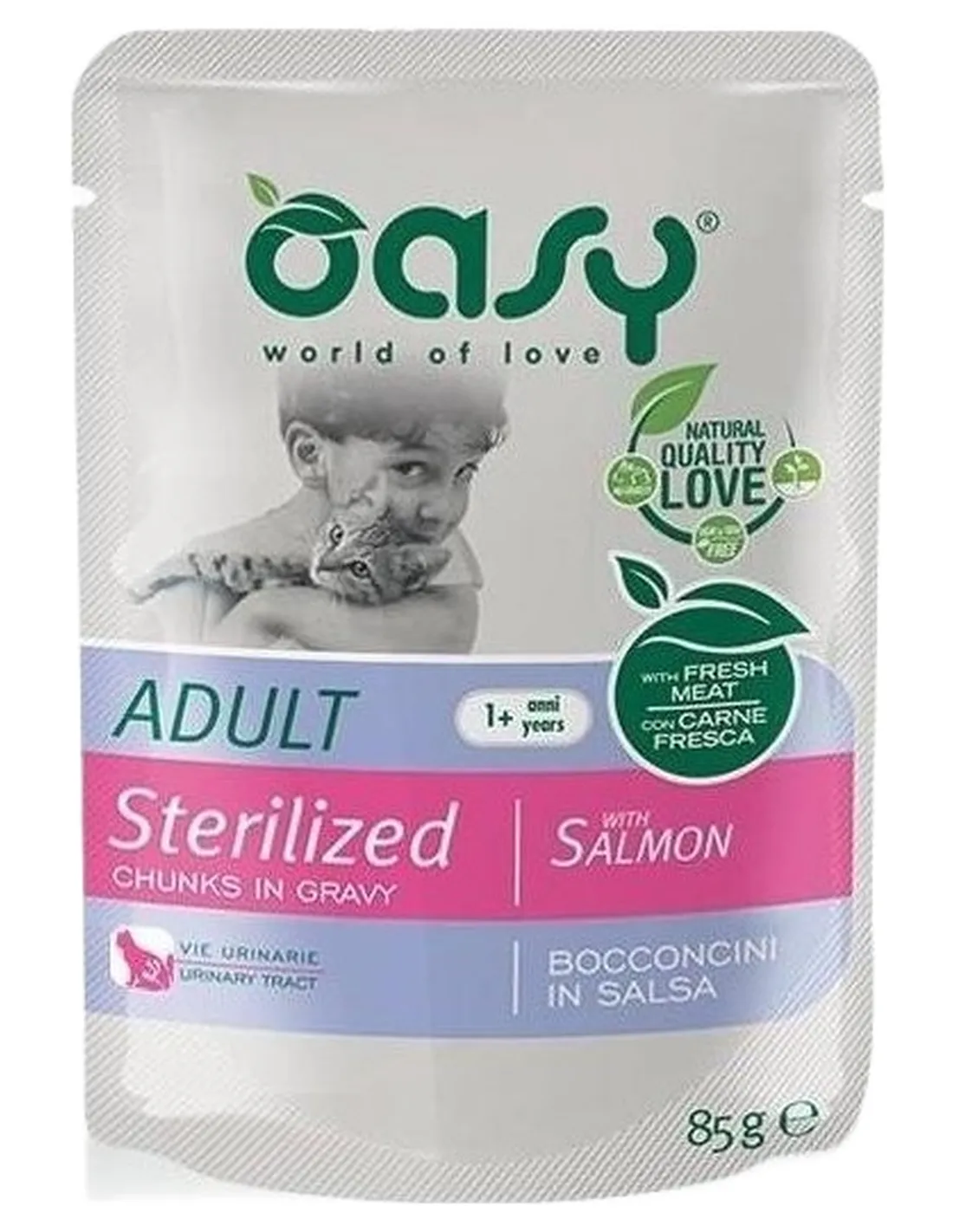 Oasy gatto wet bustina bocconcini sterilized salmone 85 gr   Oasy gatto wet bustina bocconcini sterilized salmone 85 gr