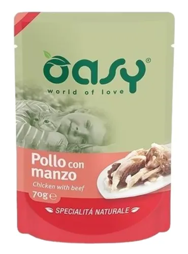 Oasy gatto wet bustina pollo con manzo 70 gr  