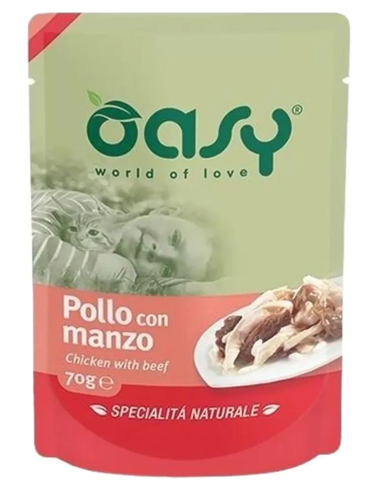 Oasy gatto wet bustina pollo con manzo 70 gr  