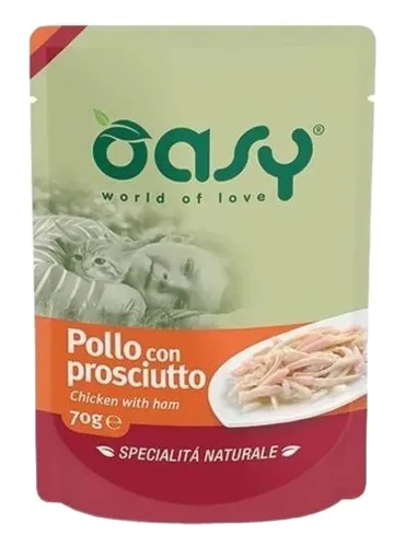Oasy gatto wet bustina pollo con prosciutto 70 gr  