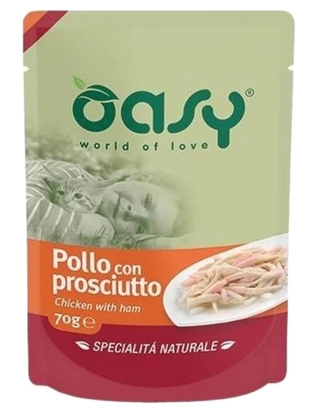 Oasy gatto wet bustina pollo con prosciutto 70 gr  